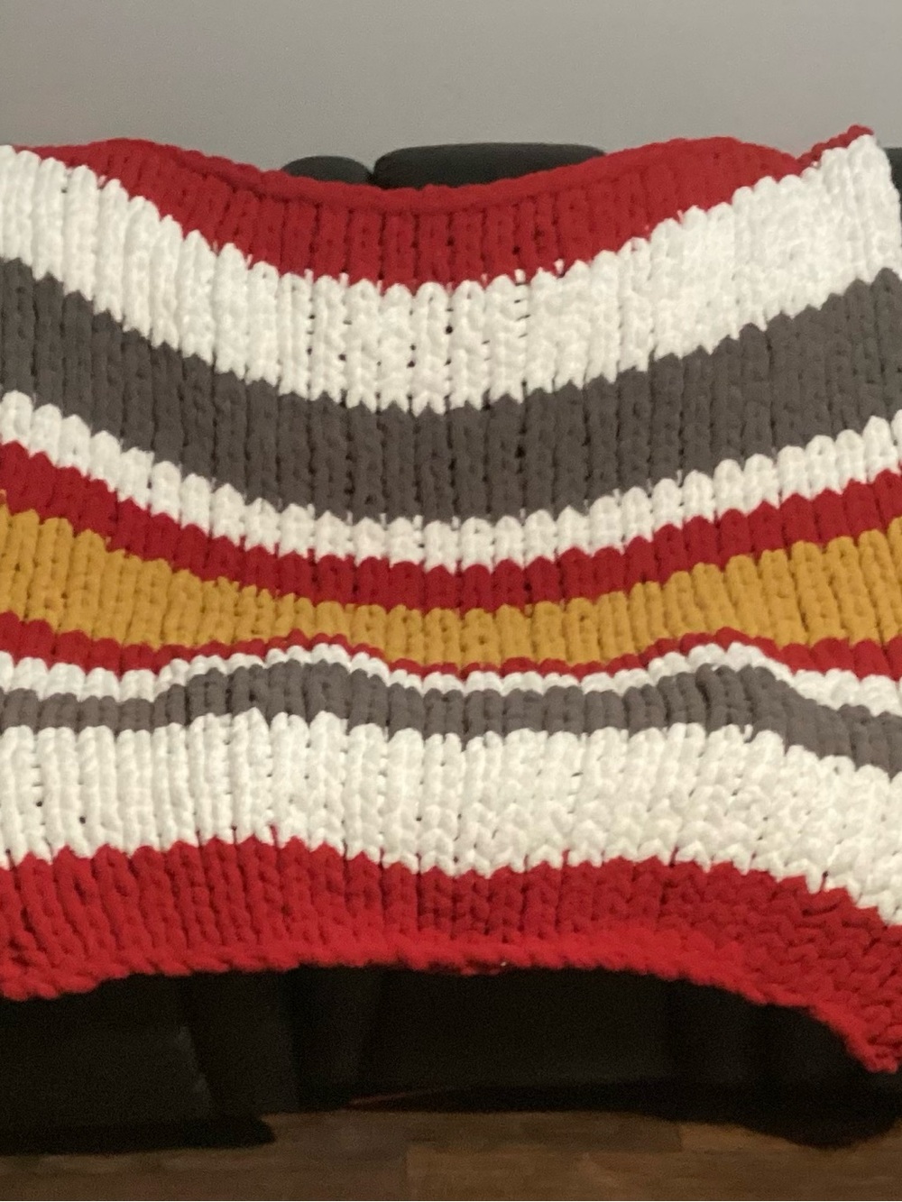 Cozy Striped Knit Throw Blanket - Red, White, Gray & Mustard